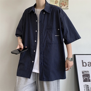 格子短袖衬衫男夏季日系宽松潮牌衬衣ins休闲潮流上衣 W3177-P35图片