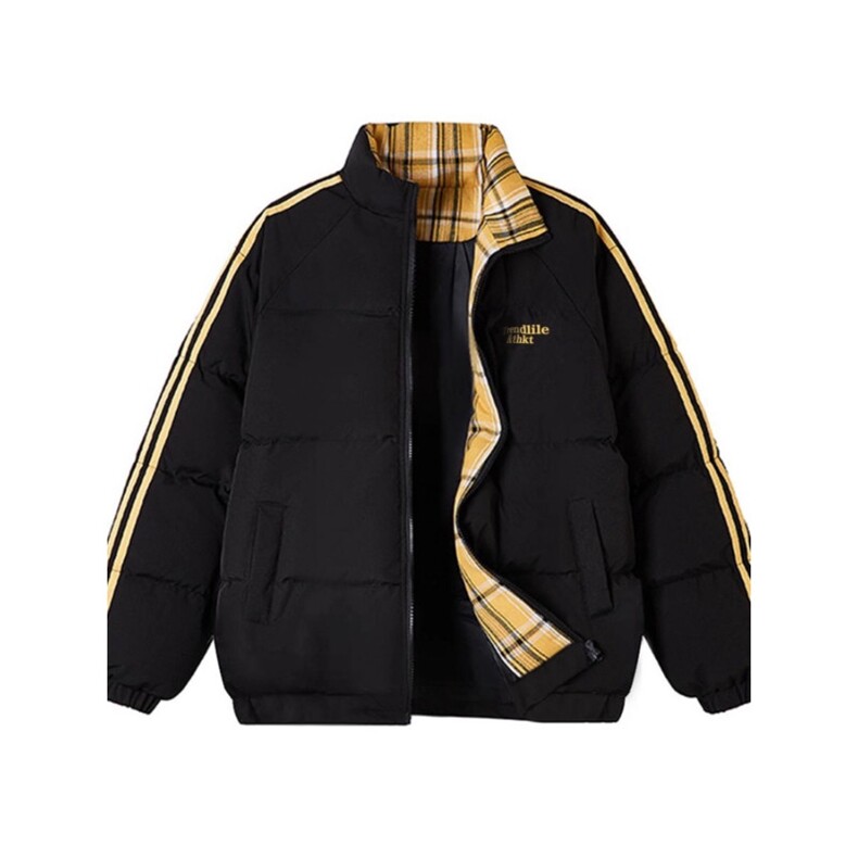 9901-P70美式短款撞色格子棉服男款冬季三条杠立领外套加厚,男装棉衣,电商B323A