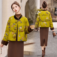 现货！水貂毛冬季新款女装2025年时尚气质优雅印花新中式90%外套，女装羽绒服，涵墨