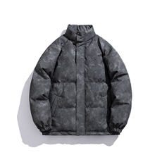 白底立领PU皮复古做旧钢印字母图案设计棉衣男MY77735P130控178，男装棉衣，星座227-7