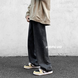 港风 宽松大码直筒裤拖地裤纯棉水洗牛仔裤A014-K8133-P45控58图片