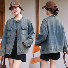 现货复古洗水多口袋牛仔外套女早秋2024新款设计感宽松显瘦上衣，女装牛仔外套，江南女神