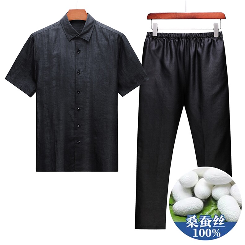 GBN8555夏季风唐装纯重磅香云纱短袖爸爸装套装,男装休闲套装,电商B360