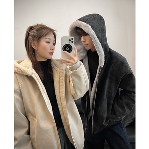 连帽座山雕pu皮棉服加绒皮毛领情侣装棉衣男装大码外套S529-特85图片