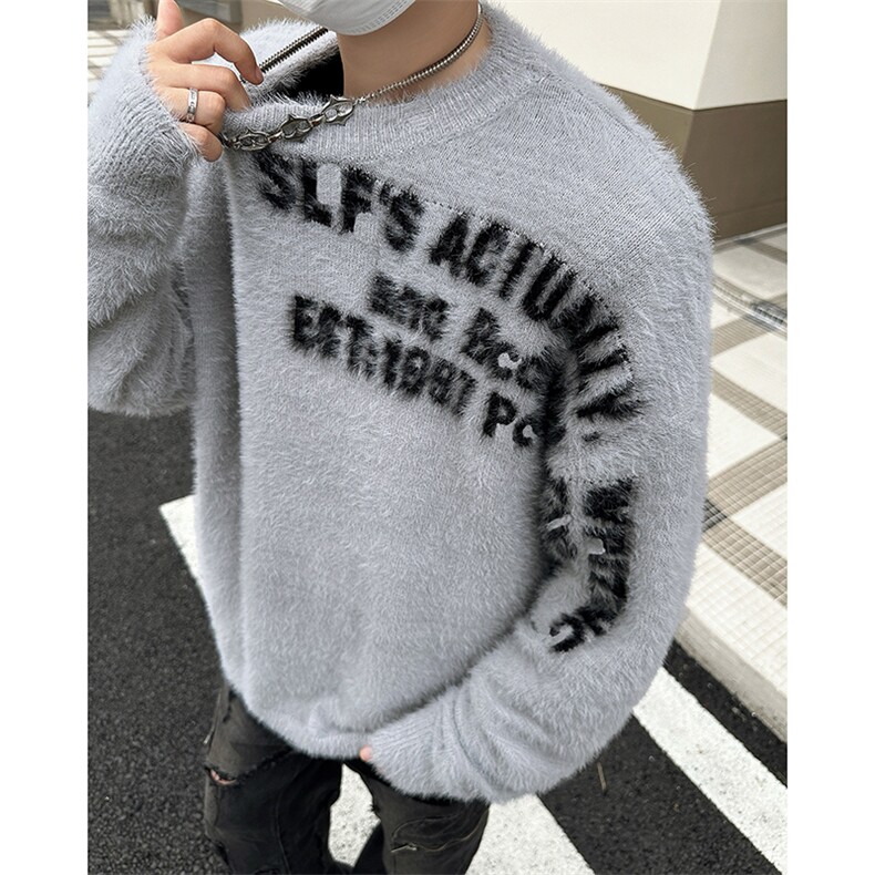 针织衫男女韩版潮流高街帅字母提花2024冬季新款ins毛衣MZ563-P57图片