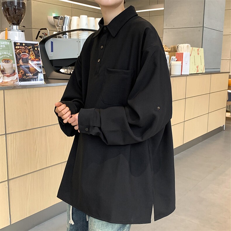 港风大码潮流宽松百搭套头翻领长袖衬衫男XZ213-CS8802-P55控68,男装衬衫,星座213