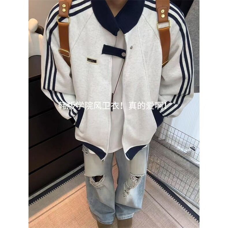 网图三条杠立领卫衣外套男美式棒球服学院风运动夹克WY6798-特P53,男装夹克,星座1007（原301D）