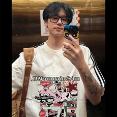 夏季美式高街重磅纯棉三条杠织带撞色男女短袖T恤STG306特P25，男装T恤，电商A486