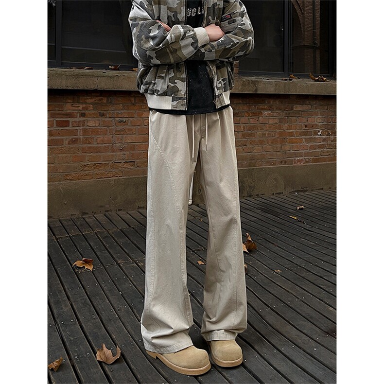 2025春季新款纯棉水洗斜切休闲裤白色微喇弯刀裤A511特P45控78，男装休闲裤，电商A309