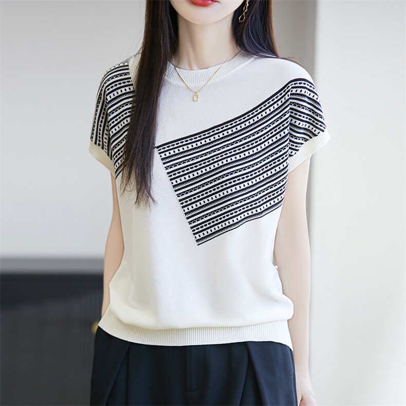 轻奢2025新款夏季天丝莱赛尔针织短袖T恤女宽松圆领斜纹打底上衣,针织衫/毛衣,唐诺