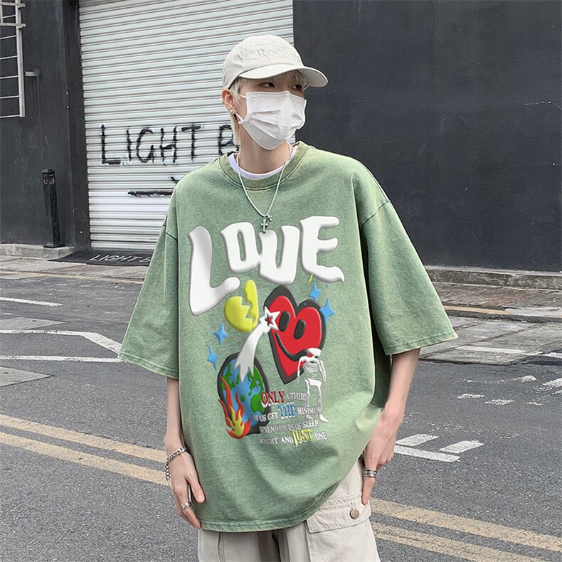 B239-X1027-P38美式字母做旧水洗短袖落肩袖短袖T恤男,男装T恤,星座514-2(原B239)