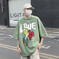 B239-X1027-P38美式字母做旧水洗短袖落肩袖短袖T恤男，男装T恤，星座514-2(原B239)