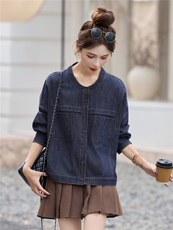 2025年秋装新款圆领牛仔开衫衬衣短外套，女装牛仔外套，简韵佳