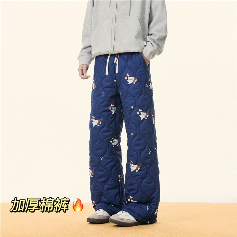 冬季新款保暖夹棉加厚满印小狗宽松休闲棉裤B315-K882-特p45控88，男装棉裤，电商B315