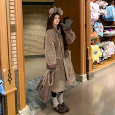 美拉德两面穿皮毛一体麂皮绒外套女2024新爆款秋冬加绒羊羔毛大衣，女装短外套，2C292