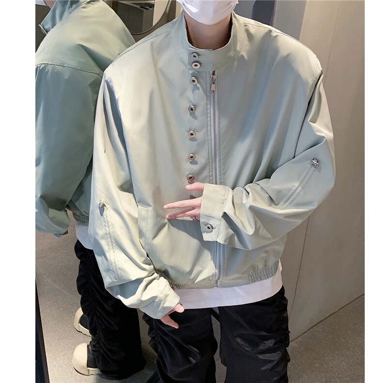 24秋装新品设计感立领多纽扣飞行夹克机车外套宽松上衣H990P78，男装夹克，电商A341