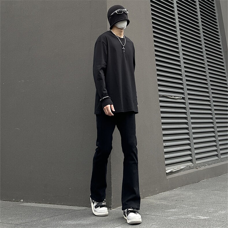 纯黑色高弹修身直筒大码微喇毛边牛仔裤男K860-K866-P50,男装牛仔裤,星座205