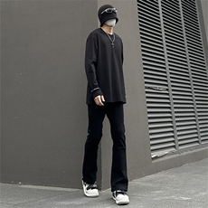 纯黑色高弹修身直筒大码微喇毛边牛仔裤男K860-K866-P50，男装牛仔裤，星座205