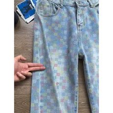 AK1719-P52美式复古cleanfit彩色格子微喇牛仔裤，男装牛仔裤，星座617A-2