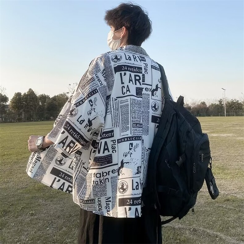 日系五分袖春夏季新款衬衫潮流慵懒男方领宽松型衬衫C260P30,男装衬衫,星座1116-2