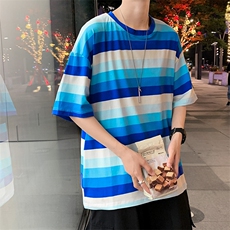 渐变条纹短袖男夏季潮t恤ins炸街嘻哈衣服港风宽松半袖T570-P25，男装T恤，星座512-2