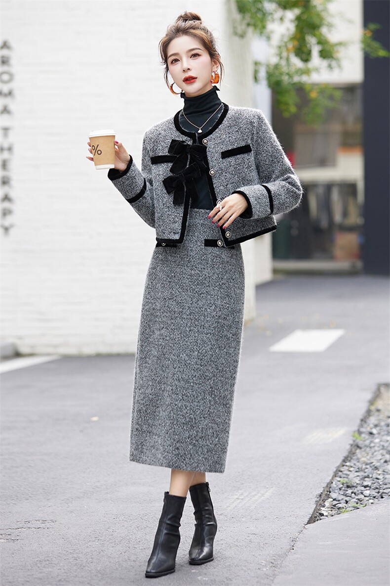 主推新款现货冬小香白鸭绒羽绒气质保暖冬装可脱卸领结两件套,女装套装/套裙,丽美静依