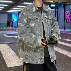 美式复古花卉牛仔夹克男高街小众设计感ins潮牌痞帅外套潮J2178，男装夹克，星座1116A-1（原606A）