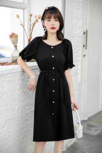 气质松紧腰连衣裙，女装连衣裙，楚楚媚衣
