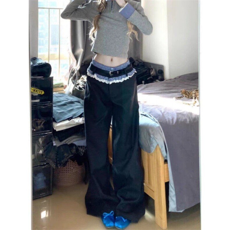 女风拼接蕾丝蓝边西裤休闲裤ZK0356-P50,男装西裤,星座313A(原308A-2)