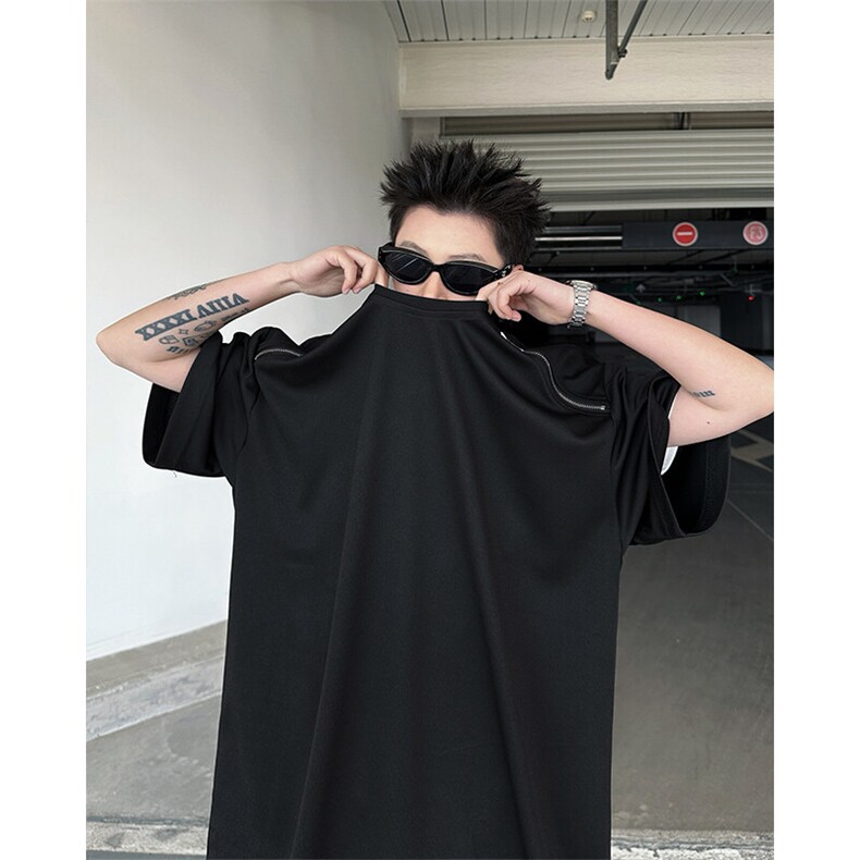 8XL-M拉链短袖T恤男美式高街重磅宽松休闲五分袖半袖DX310特P25,男装T恤,电商D206-1