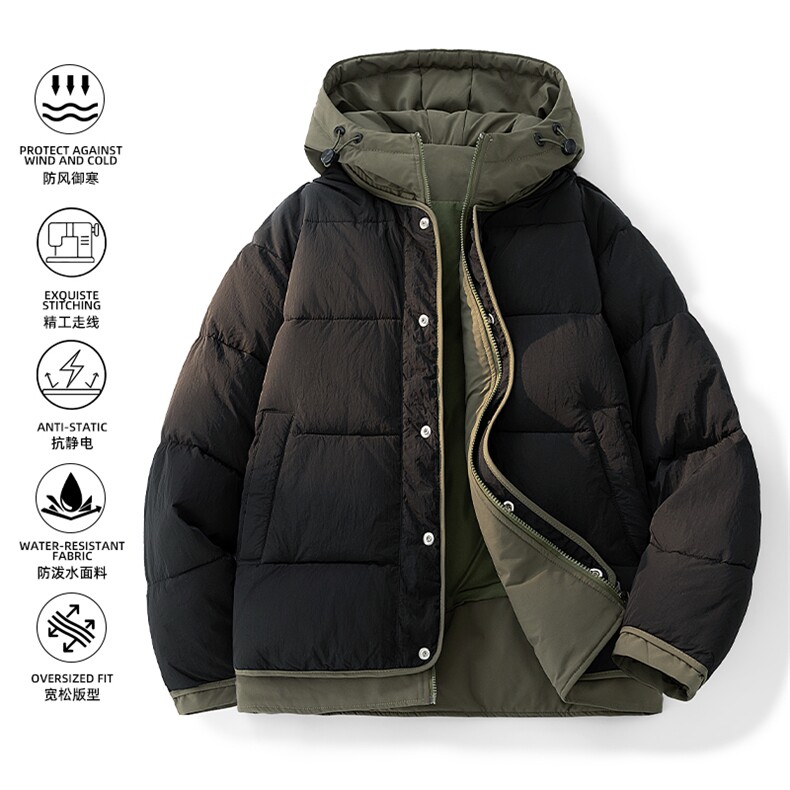 日系复古假两件连帽棉衣男冬季宽松情侣冬季棉服M0829-P103,男装棉衣,星座308B-2