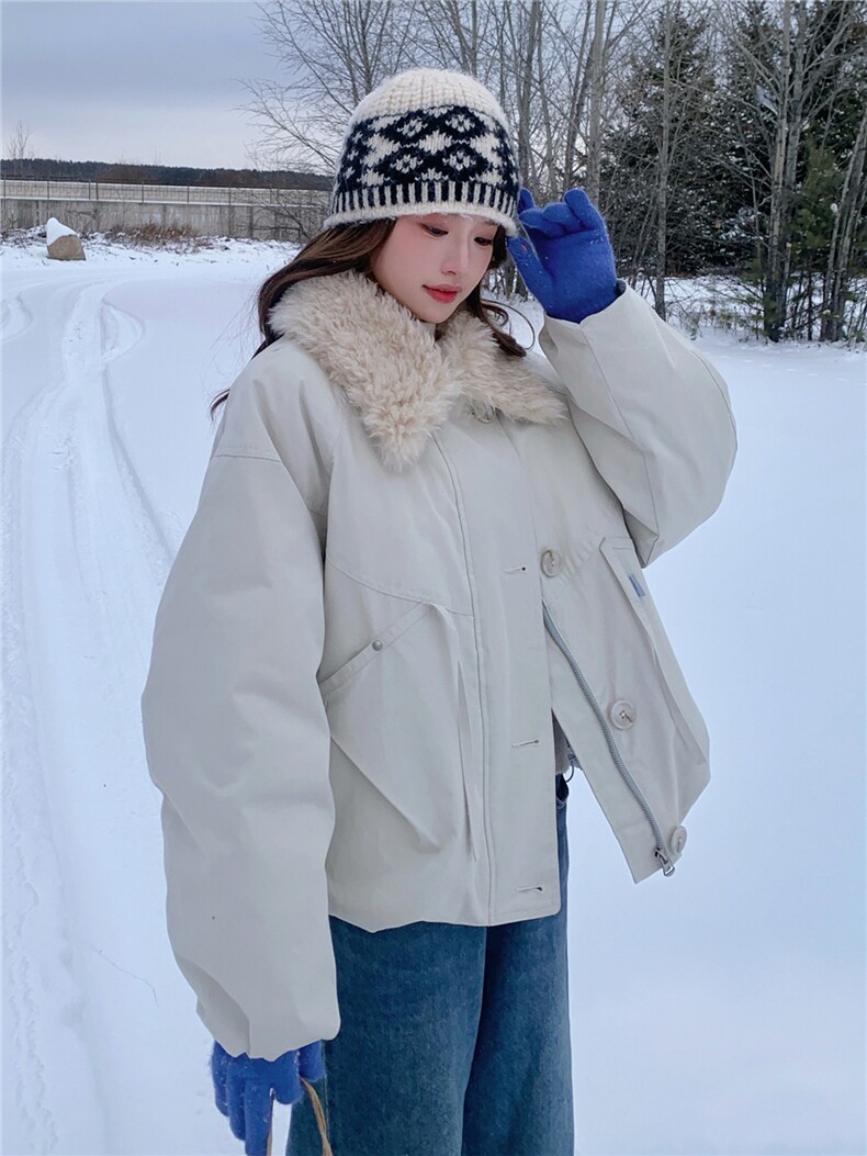 羊羔毛翻领加厚保暖派克服女冬小个子洋气减龄外套,女装派克服,2C225
