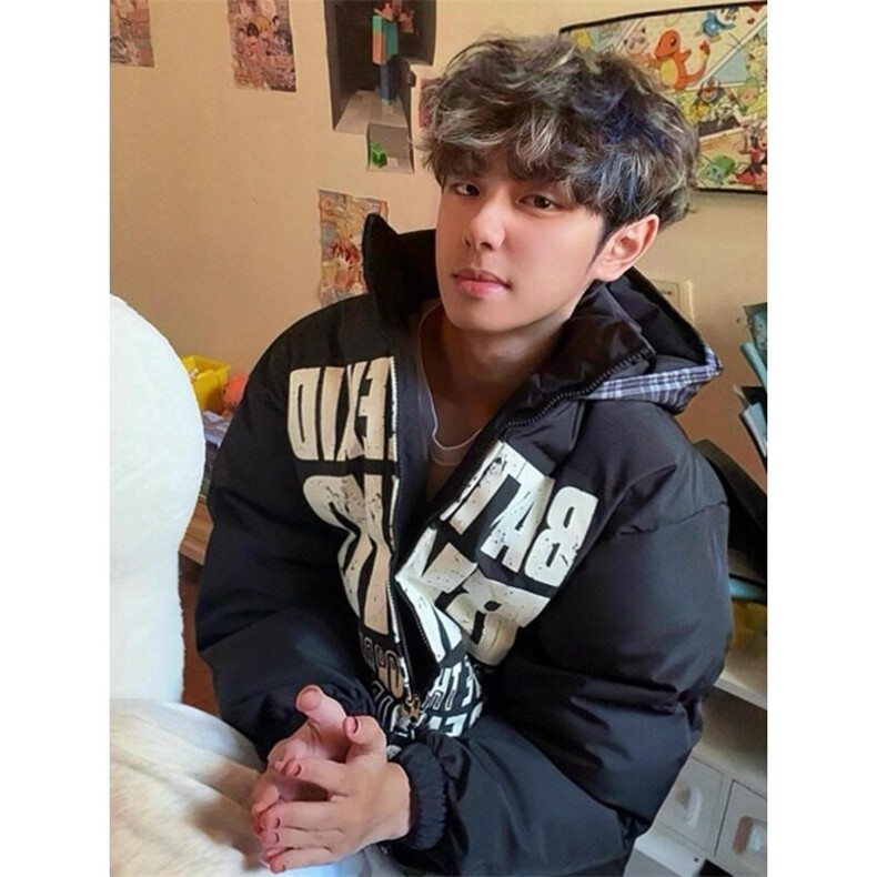 【有货】斑驳字母连帽棉服格子拼接假两棉衣外套MY762特P100,男装棉衣,星座908-1