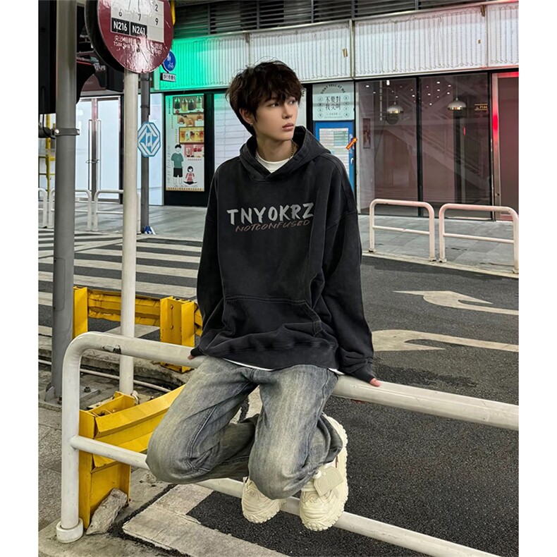 得物抖音高品质 秋360克重磅做旧炒雪花印花连帽水洗卫衣 ASL1606图片
