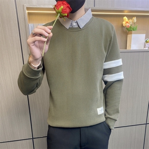 3162-P78社会小伙拼接假两件卫衣男春秋新款男士衬衫领外套男图片