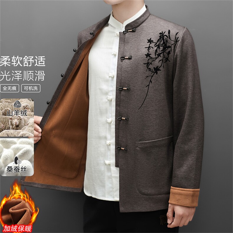 常货高货中老年山羊绒含加绒唐装三件套男士风唐装,男装民族服装,钱塘723