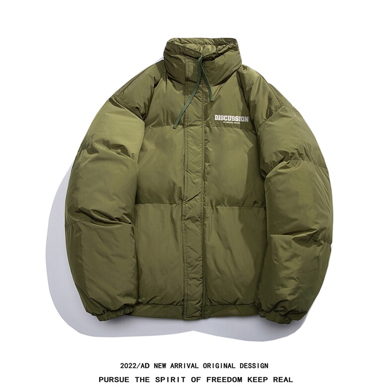 白鸭绒白底冬季潮流印花抽绳设计立领羽绒服YR214P195控258,男装羽绒服,电商A247-1