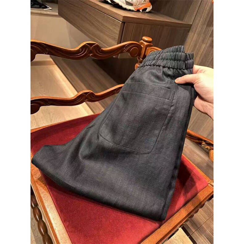 现货~人字纹天丝麻松紧腰抽绳宽松休闲直筒亚麻长裤~K25026批55,男装休闲裤,星座1411A-6