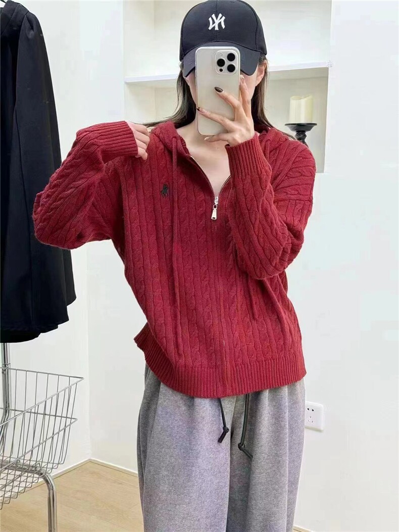 女装刺绣双股精纺扭花拉链帽衫百搭显瘦针织衫舒适保暖羊毛毛衣,针织衫/毛衣,鑫之绒