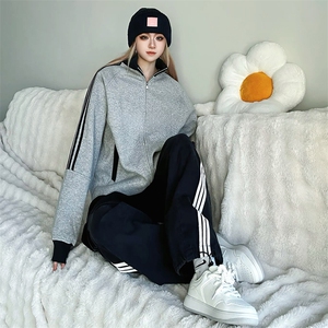 抖音得物高品质26春装美式高街重磅结构拼接织带立领卫衣外套CM42图片