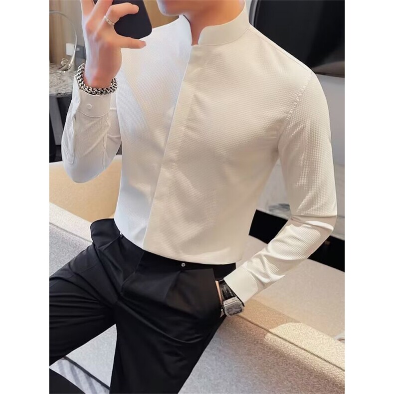 [006]立领条纹衬衫男长袖时尚弹力修身休闲衬衣A079-2086-P40,男装衬衫,电商A079