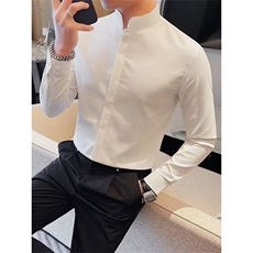 [006]立领条纹衬衫男长袖时尚弹力修身休闲衬衣A079-2086-P40，男装衬衫，电商A079