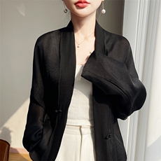 新中式国风配吊带裙外搭披肩罩衫夏季防晒衫薄款针织衫连衣裙外套，女装蕾丝衫/雪纺衫，圣丽羊绒