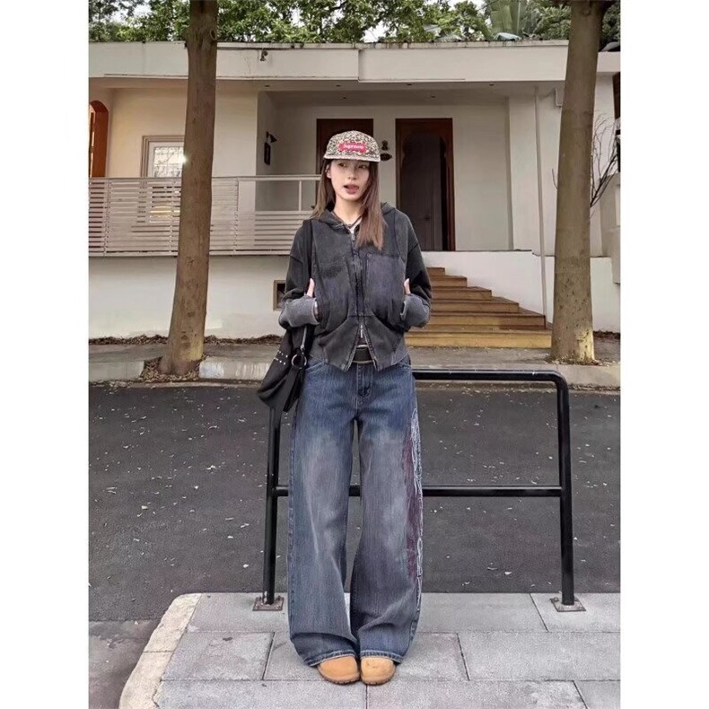 秋季新款欧货重工刺绣花时尚个性百搭直筒牛仔裤阔脚裤ANA730,男装牛仔裤,星座516A