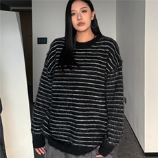 秋冬复古季慵懒撞色条纹软糯毛衣男女中性潮牌百搭圆领情侣针织衫，男装针织衫/毛衣，星座506A