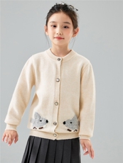 优质100%羊毛针织开衫男女童打底系扣毛衣圆领羊绒兔兔针织外套，童装儿童羊毛衫，初丹羊绒童装