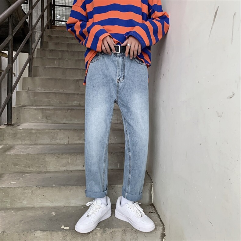 港风牛仔裤男四季休闲裤韩版宽松直筒小脚九分裤K406/P45,男装牛仔裤,电商D202