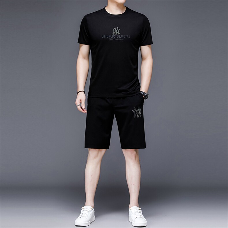 2023年夏款潮流休闲时尚男士运动短袖短裤套装P130，男装休闲套装，电商D223-1