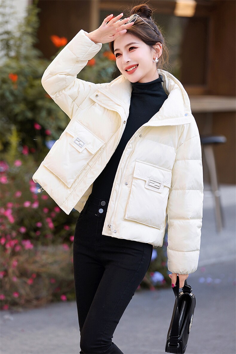 短款羽绒服女2024冬季新款小个子高端欧货洋气休闲红色立领面包服,女装羽绒服,兰菲阁