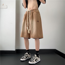 复古水洗牛仔短裤男女美式夏季直筒阔腿潮牌休闲五分裤ND1635-p39，男装牛仔裤，星座1008